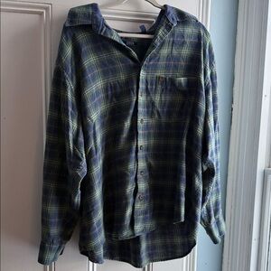 Izod Men's Casual Green and Blue Plaid Shirt 2XB